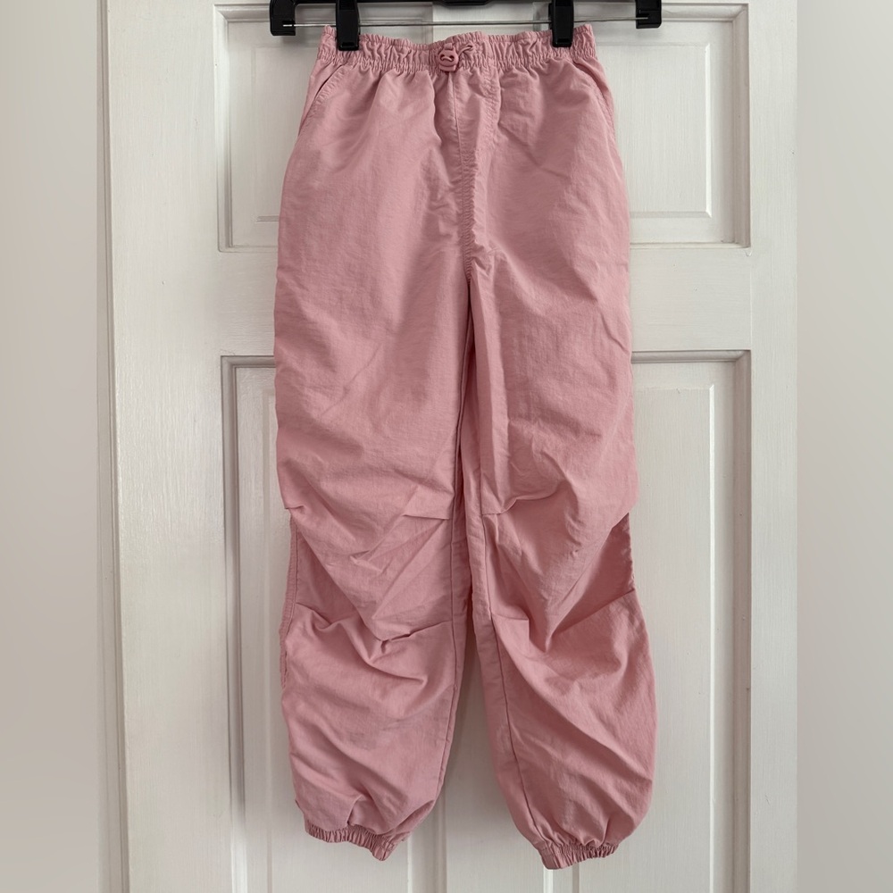 Pink Kids Nylon Pants with Elastic Waist and Ankles. Size Small 7/8.